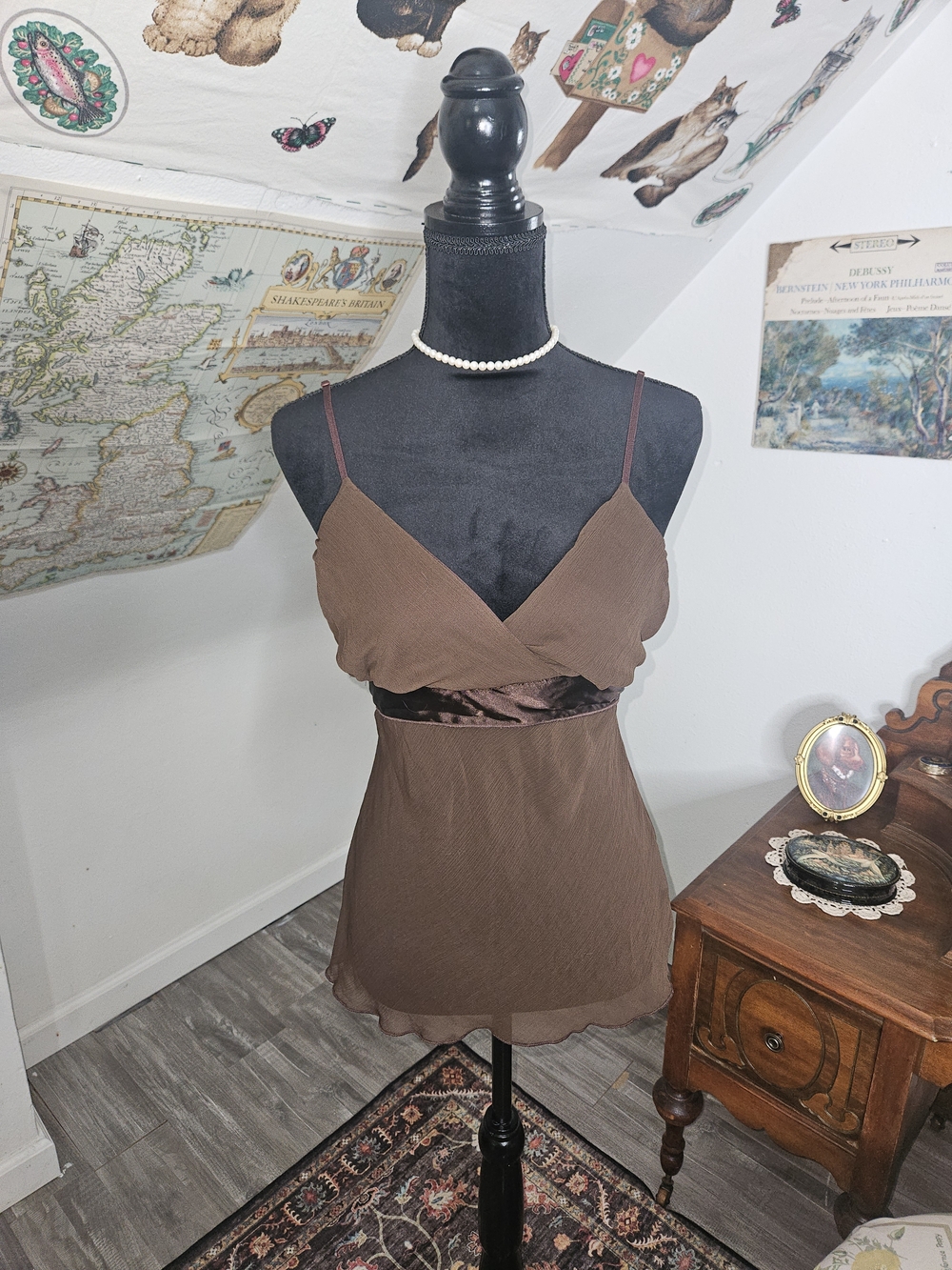 Brown Y2K Satin See Through Top